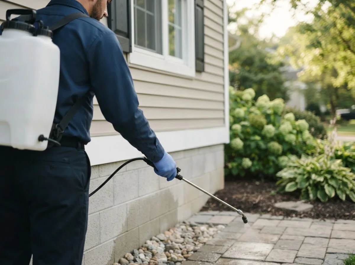 Pest control technician inspecting a home in Rarden, OH